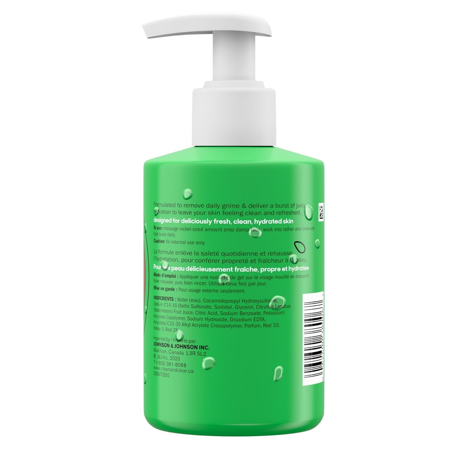 Gel nettoyant Clean & Clear au melon d'eau, Sans huile, pour le visage 222 ml