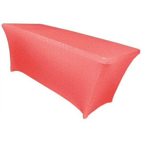 Wedding Linens Inc. 6 Ft Sequin Rectangular Spandex Stretch Elastic Lycra Table Cover Tablecloth for Wedding Events Party Décor use - Coral