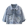 thumbnail image 2 of RoamHome Girls Denim Jacket Long Sleeve Button Down Jean Jacket with Pearl Star Embellishments Pockets Lapel Casual Coat for Toddler Kids Little Girls, Autumn Winter Outdoor Daily Wear, 2 of 9