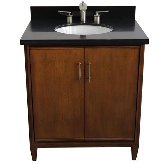 MCM 31" Single Oval Sink Solid Wood Vanity in Walnut/Black Galaxy