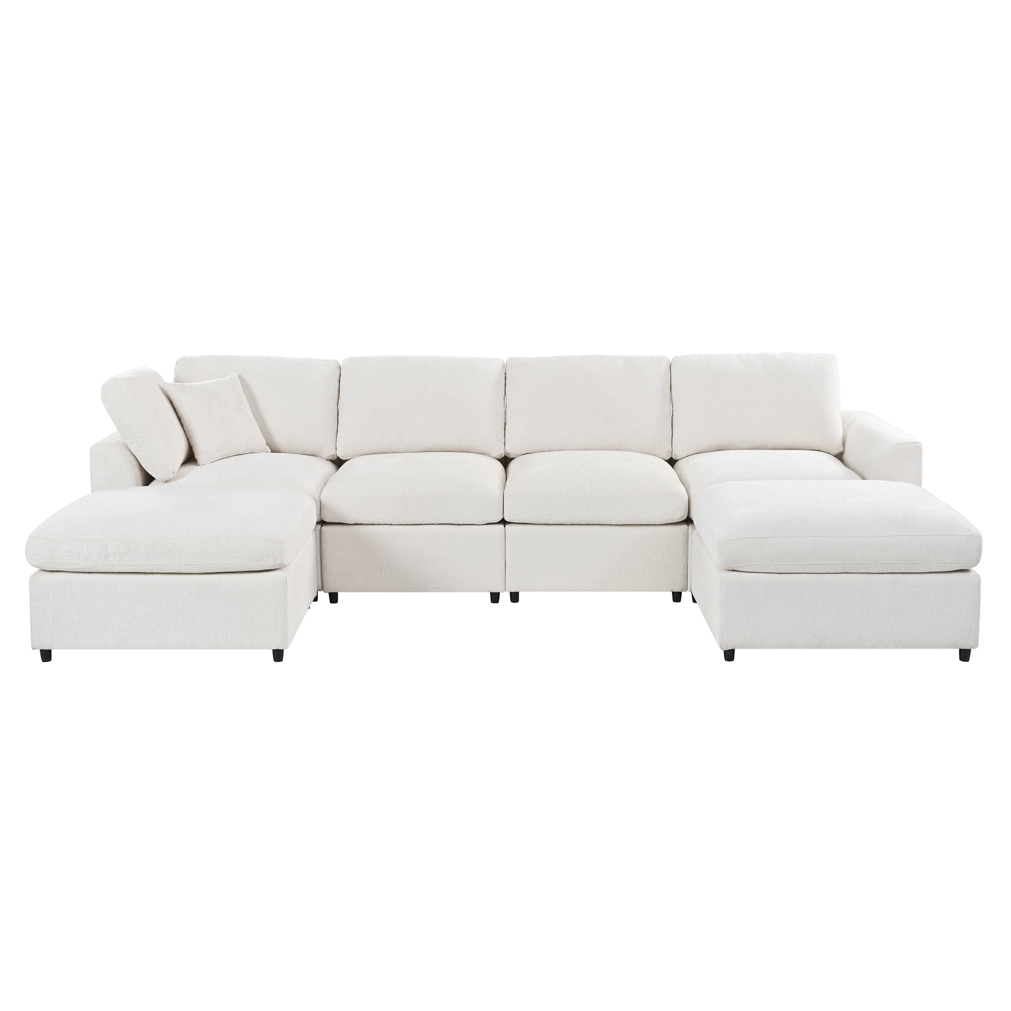 Howcool 130.3"W U-Shaped Modular Sectional Sofa with 2 Movable Ottomans,6-Seater Chenille Upholstered Sofa,Deep Seat Sofa Couch for Living Room and Apartment,Beige