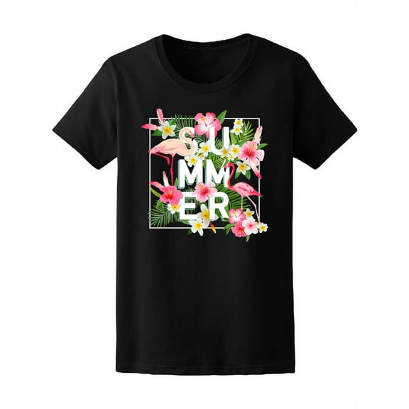 Summer Floral Tropical Flamingo T-Shirt Women -Image by Shutterstock, Female XX-Large