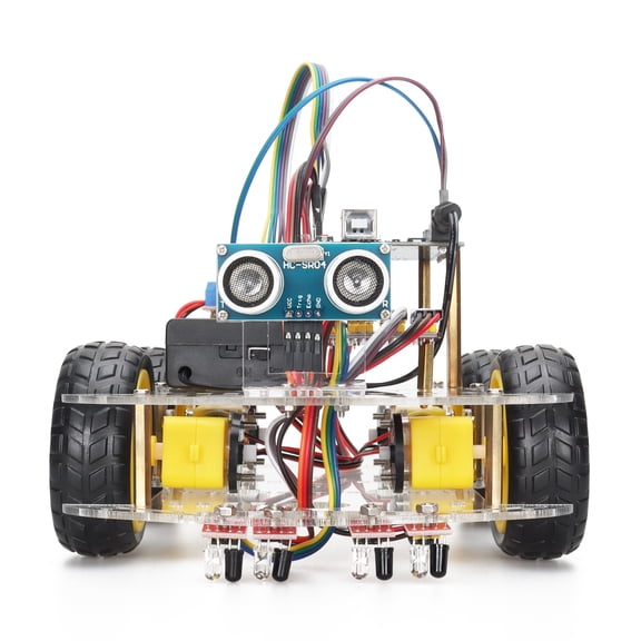 HUAYUXIN 4WD Smart Robot Kit Transparent Chassis Obstacle Avoidance Robotic Starter Kit IED Code C++ Program