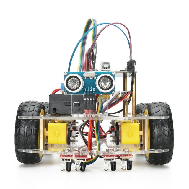 HUAYUXIN 4WD Smart Robot Kit Transparent Chassis Obstacle Avoidance ...