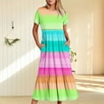 thumbnail image 2 of pimelu Dresses for Women Maxi Dresses for Women 2024 Flowy Loose Pleated Ruffle Swing Tunic Pocket Maxi Dresses Summer Vintage Color Patchwork Short Sleeve Round Neck Girls Long Sundress, 2 of 6