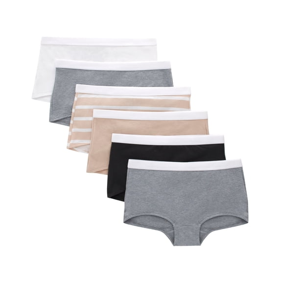 Hanes Originals Girls' Underwear Boyshorts Pack, Black & Assorted, 6-Pack 8