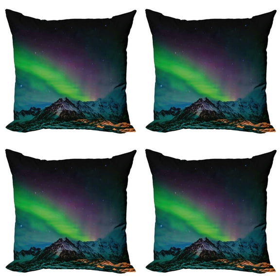 Ambesonne Nature Throw Pillow Cover 4 Pack, Sky Rocky Hill Wild, 18", Blue Violet Lime Green