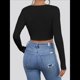 thumbnail image 4 of Tops Cortos de Larga para Mujer, con Cuello Cuadrado Acanalado, Ajustados, Informales, A para Dama Negro L, 4 of 7