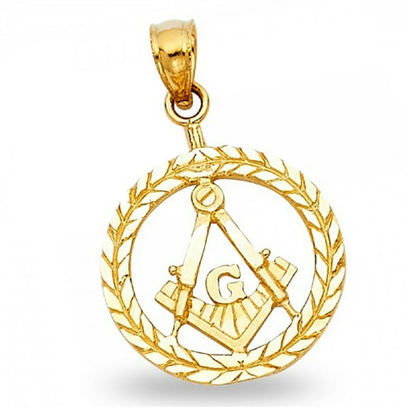 14k Gold Charm Freemason Masonic Medal Pendant Solid Yellow Gold Genuine Diamond Cut Polished High Quality 16 mm x 16 mm