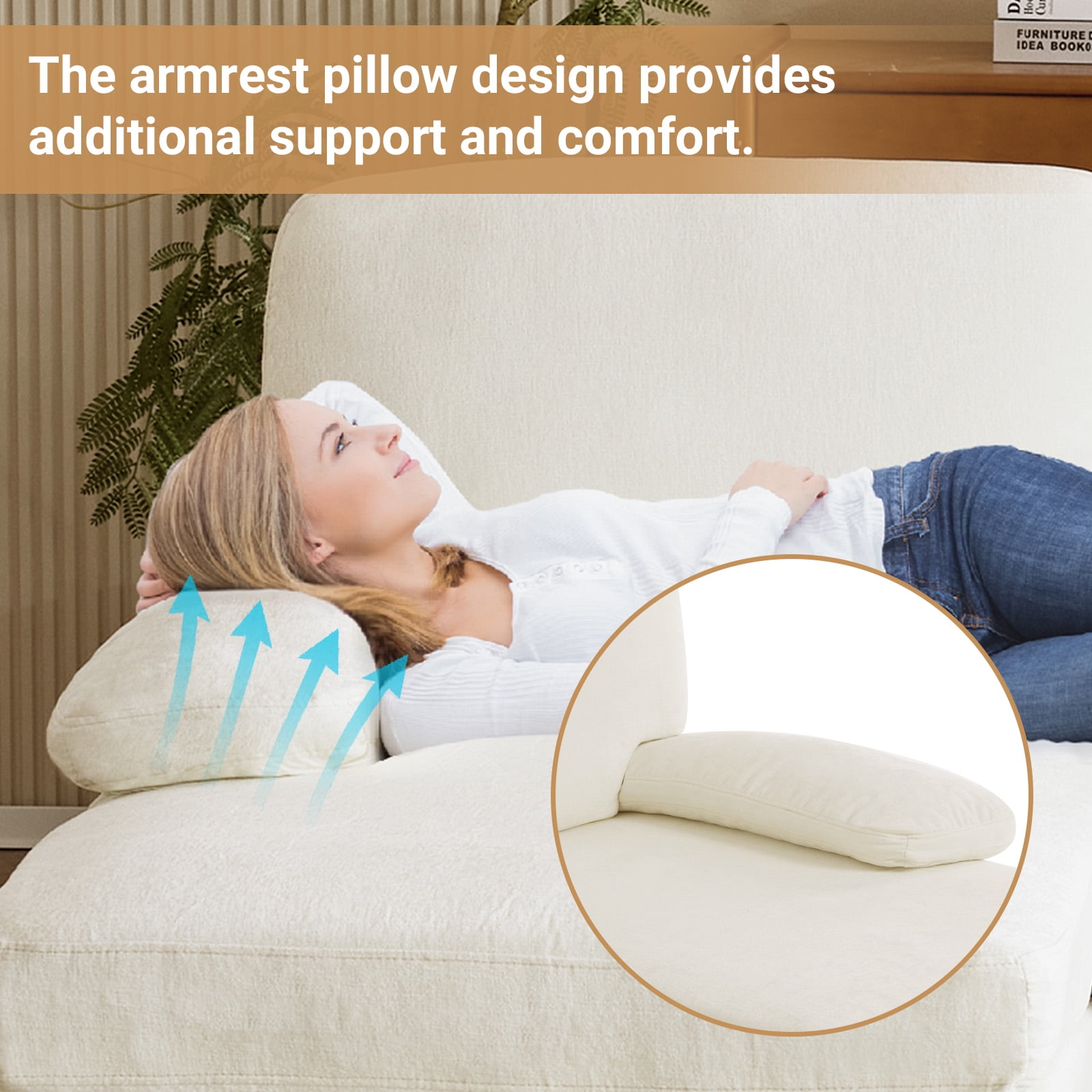 Ktaxon U-Shaped Sectional Sofa, 111"  Chenille Couch, 4 Seat Lounge Sleeper with Double Chaise for Living Room Off White