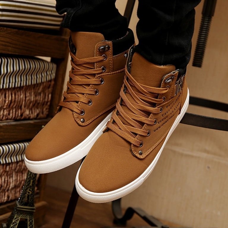 Men\'s Brown Leather & Canvas Lace-Up Boots - Classic Casual Style Elegant Handmade Men main image 3