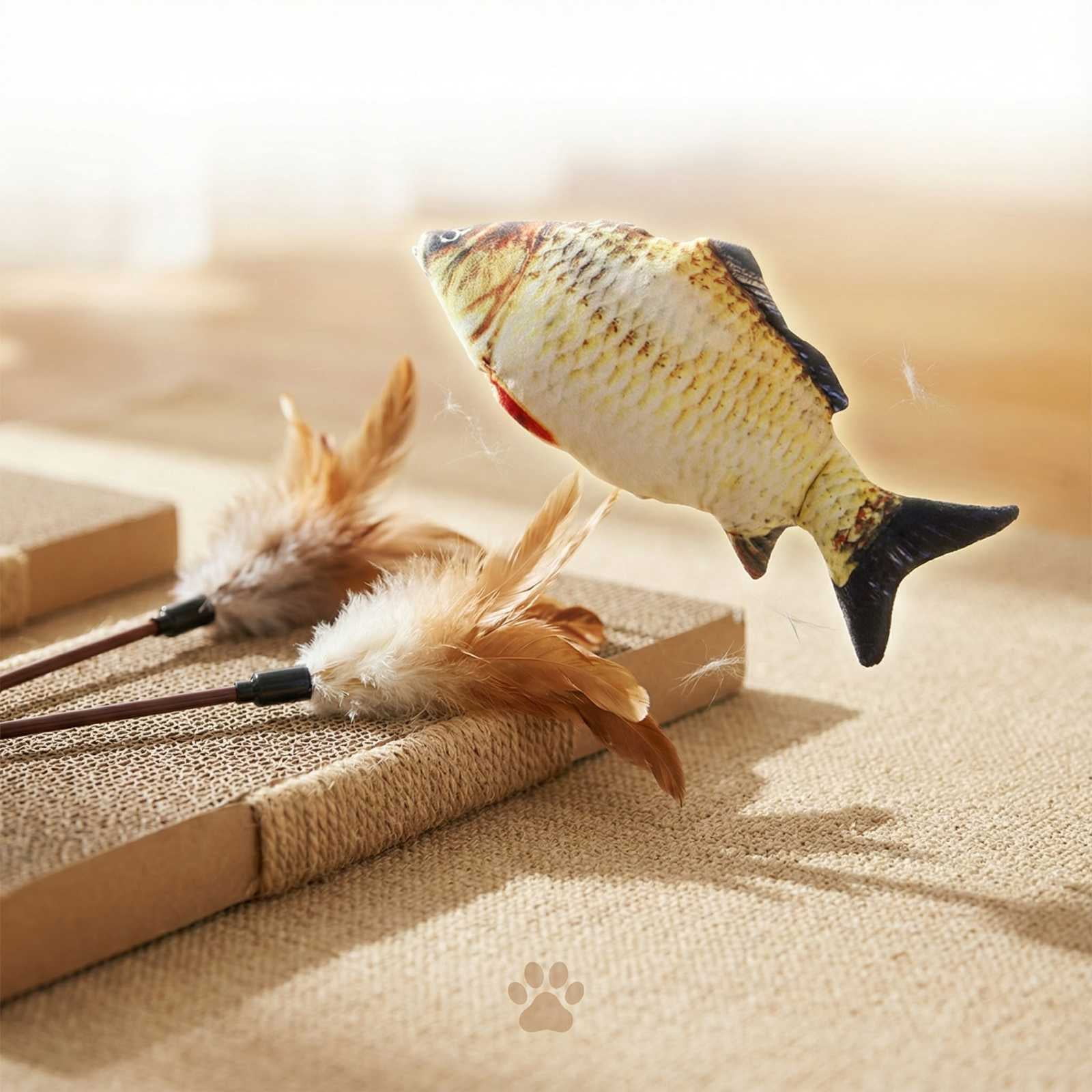 Cat Chew Toy, Catnip Teething Toy with Zipper, Interactive Cat Wand in Carp Shape (30cm/12inch) - For Indoor Cats, Kittens, Playtime, Teething, Biting, Chewing
