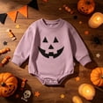 thumbnail image 2 of CAICJ98 Halloween Newborn Baby Boy Girl Outfit Long Sleeve Sweatshirts Romper Pumpkin Face Patch Infant Fall Winter Clothes (Purple,12-18 Months), 2 of 7