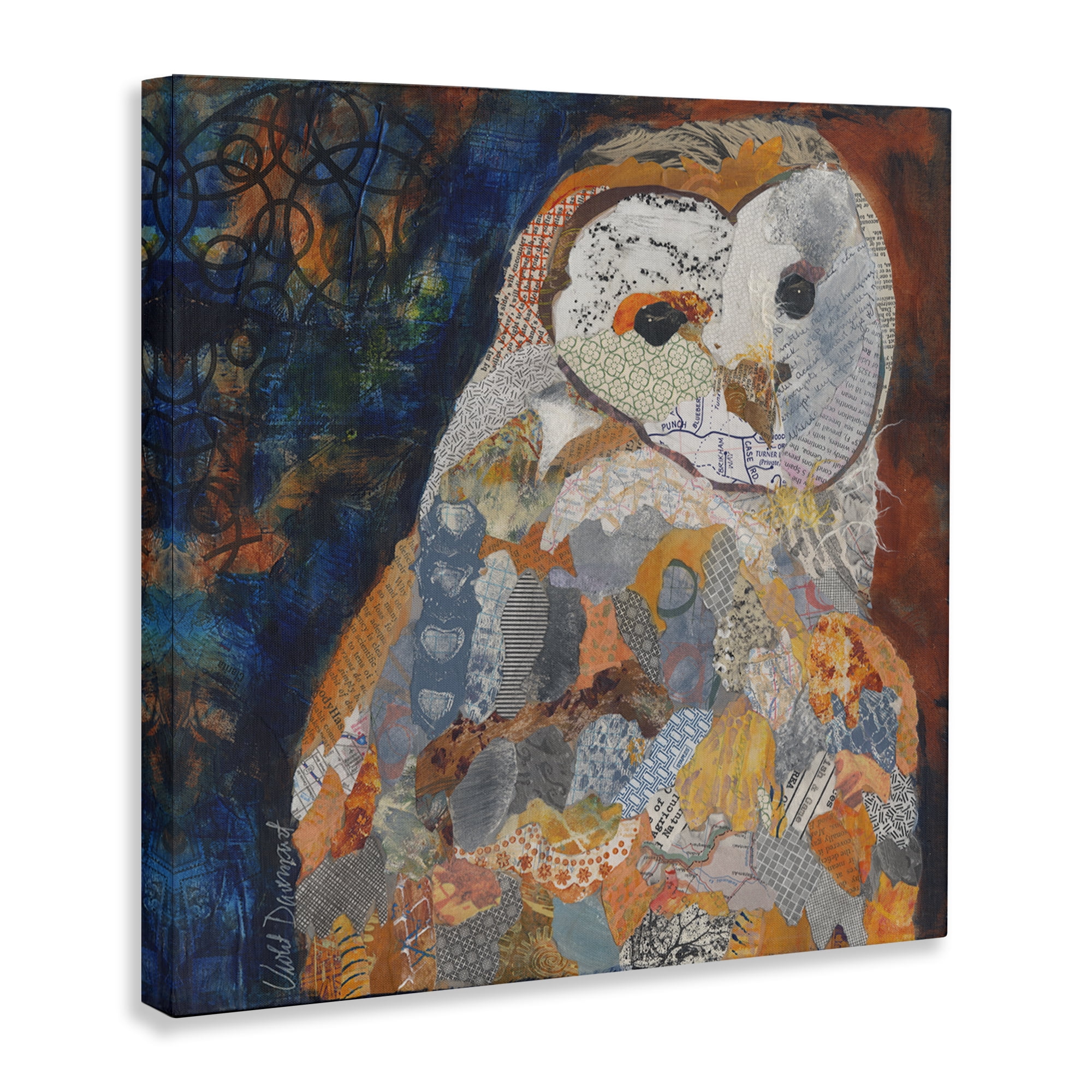 Stupell Industries Collage Patterned Owl Animals Painting Wrapped Canvas Art Print Wall Art, 17 x 17