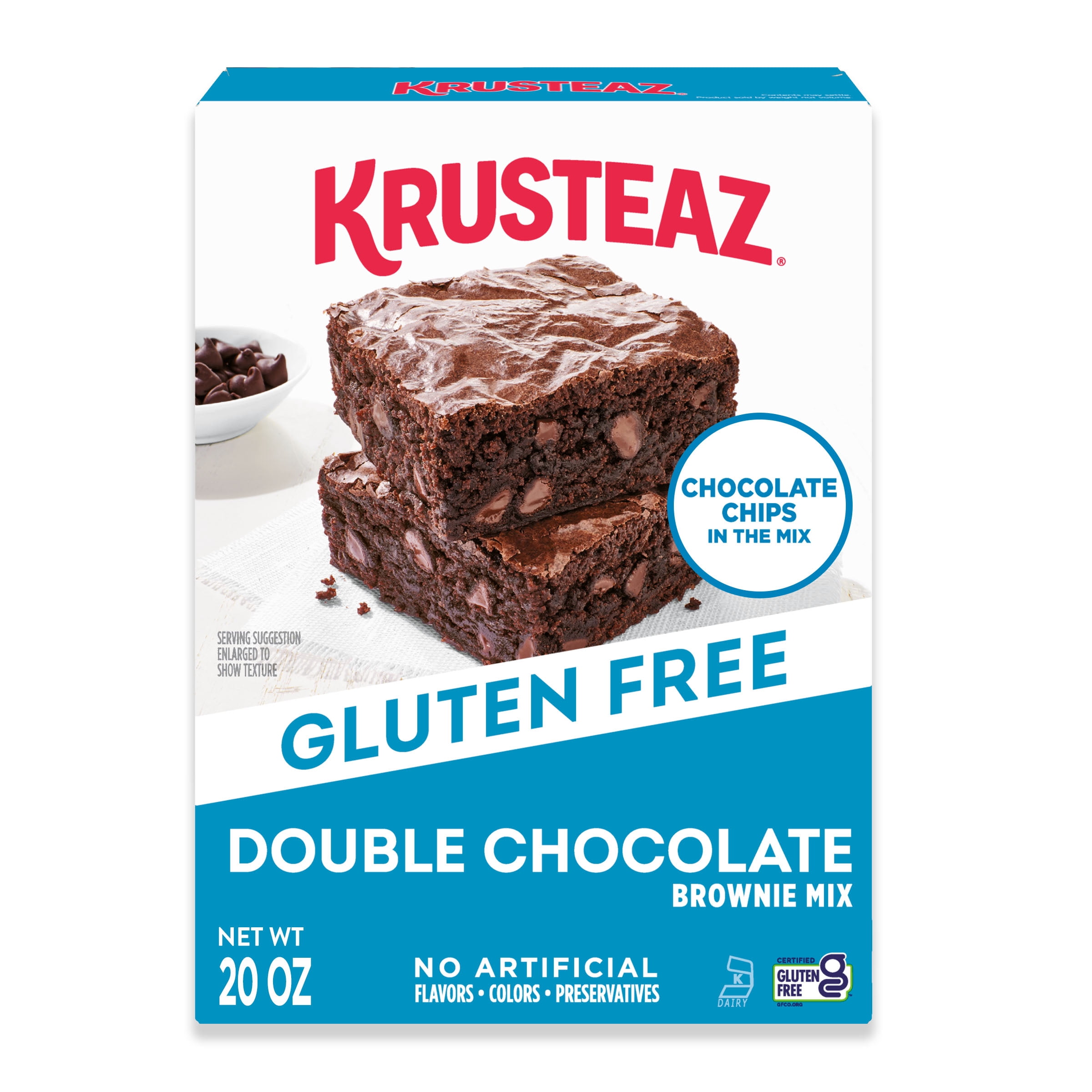 (8 pack) Krusteaz Gluten Free Double Chocolate Brownie Mix, Chocolate Chips Included, Gluten Free Brownie Mix, 20 oz Box