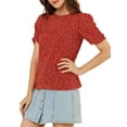 thumbnail image 5 of INSPIRE CHIC Women's Shirred Tops Crew Neck Short Sleeve Keyhole Back Floral Blouse L Red, 5 of 8
