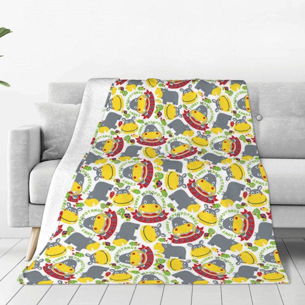 Fotbe Hippopotamus Manta de Franela Acolchonada con Estampado, Súper Suave y Esponjosa, Extra Grande para Sofá, Cama, Uso Todo el Año-50"x40"