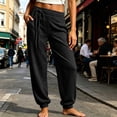 thumbnail image 2 of Women's Cotton Linen Joggers Ihhxva Drawstring Pants with Pockets Casual Elastic Waist Trousers Loose Fit Summer Straight Leg S-2XL, 2 of 6