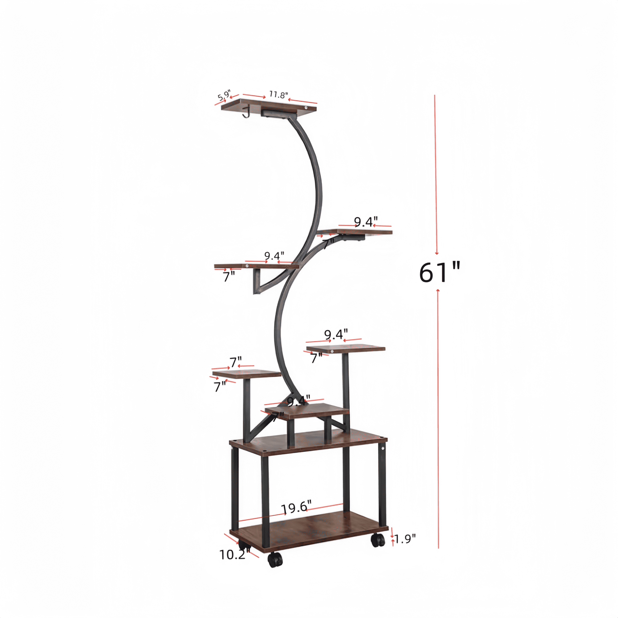 Leumius Plant Stand with Grow Lights, 8 Tiered Indoor Metal Plant Flower Shelf, 61" Tall Plant Stand for Indoor Plants Multiple, S-Shaped Plant Rack for Home Patio