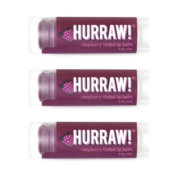 ¡Hurra! Paquete de 3 bálsamos labiales con color de frambuesa: (tinte de bayas puras) vegano orgánico sin crueldad y sin gluten. Ingredientes naturales sin OGM. Sin karité, soja ni palma. Hecho en