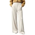 thumbnail image 2 of Karymi Solid Velvet Wide Leg Pants Woman, Elastic High Waist Pleated Full‑Length, Drapey Casual Pants with Side Pockets, 2 of 5