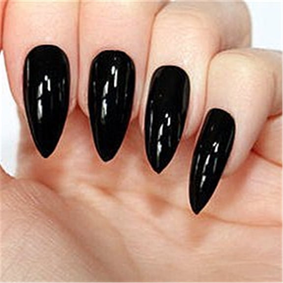 24pz Press On False Nails Fake Nail Salon Full Cover Design for Women Girls Beauty Pointed Gloss Black