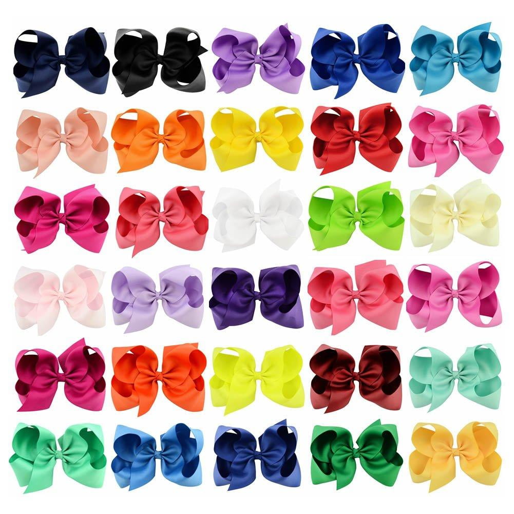 30Pack 6in Grosgrain Ribbon Hair Bows Baby Girl's Clips Large Big Hair