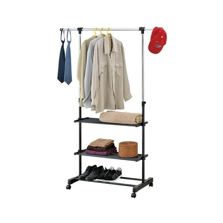Mind Reader Metal 3 Shelf Adjustable Garment Rack With Wheels