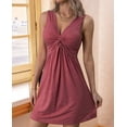 thumbnail image 6 of Women'S Twist Front V Neck Tank A Line Dress Ruffle Summer Elegant Sleeveless Club Party Tunic Bodycon Mini Sundress Red M, 6 of 9
