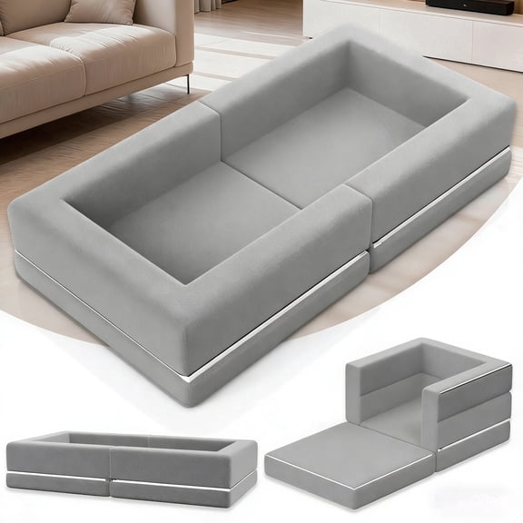 Abdtech Convertible 3-in-1 Toddler Travel Bed, Flip to Foldable Portable Sofa & Lounger, Ideal for Kids Camping Vacation, 54 inches, Grey