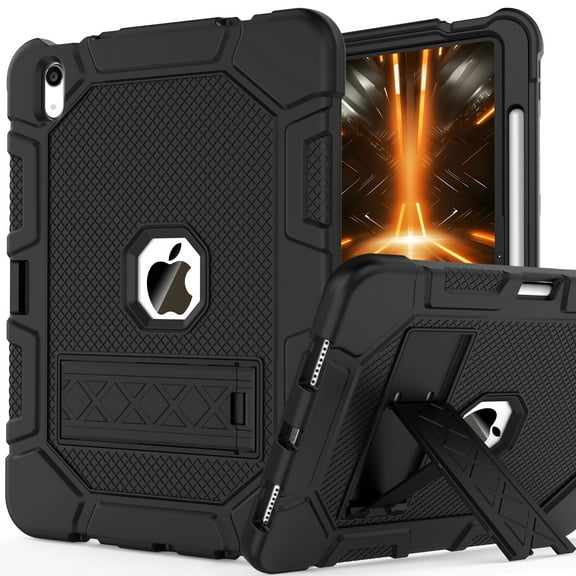 Rantice iPad 10th Generation Case 2022, 10.9 Inch iPad Case with Pencil Holder, iPad 10.9 Case with Kickstand, Hybrid Shockproof iPad 10th Gen Case for Kids Boys Children, Black