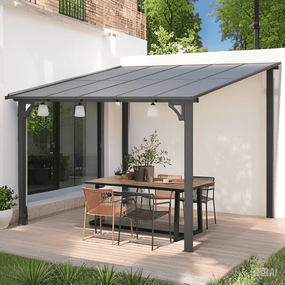 AECOJOY Gazebo 10 Pieds x 10 Pieds Pi, Pergola Extérieure Imperméable en Aluminium pour Jardin, Gazebo à Toit Rigide pour Patio Mural en Liquidation, Gris