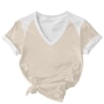 thumbnail image 4 of Oplxuo Women's Summer Tops V Neck Short Sleeve T-Shirts Colorblock Casual Tees 2026 Clothes, 4 of 5