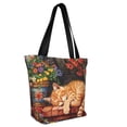 thumbnail image 4 of Cauagu Sleeping Cat Flowers Print Canvas Aesthetic Tote Bag for Women Beach Bag Shopping Bags Shoulder Bag Reusable Grocery Bags, 4 of 7