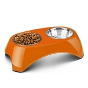 Pet Feeder Bowls Double Stainless Steel (Set of 2) - Removable Raised Feeding Station Tray Dog Puppies Animal Food Water Holder Container Dish Table Dinner Set with Elevated Stand (Orange)
