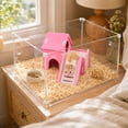 thumbnail image 5 of Cage Accessory, Dwarf Hamster Hideaway, Gerbil Shelter, Mini House, Toys House, Pink 6X6X5 Inch Wooden Texture Indoor Pet Hideout, 2-Tier Hamster Sleeping Villa with Pet Climbing, 5 of 7
