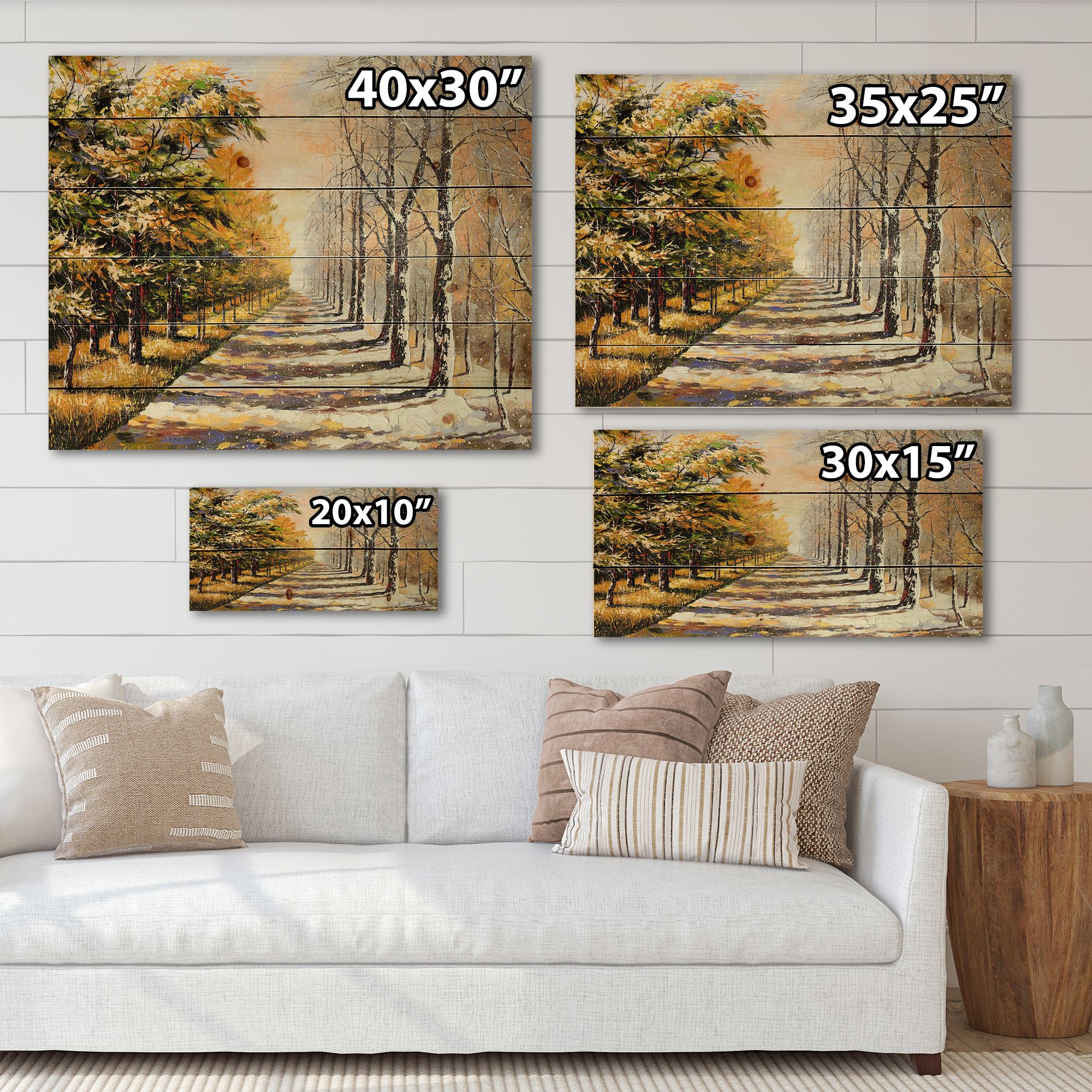 Designart 'Allegory On Theme Autumn and Winter' Traditional Print on Natural Pine Wood