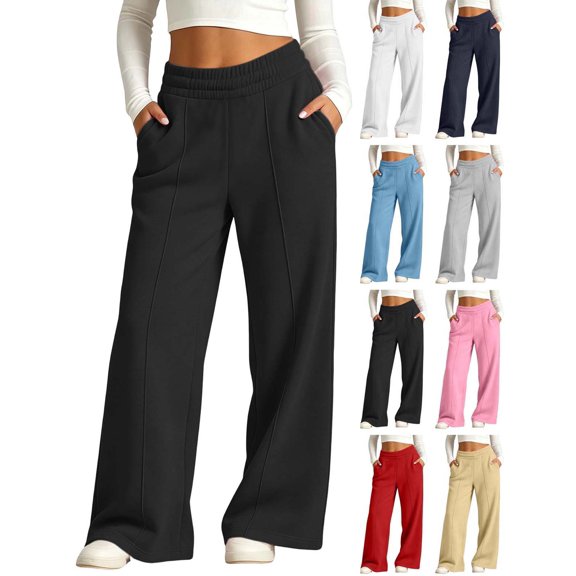 Hzzrkos Kids Fleece Lined Sweatpants Wide Leg Lounge Pants with Pockets Elastic Waist Warm Casual Jogger Pants Soft Loose Athletic Sweatpants for Boys Girls Black