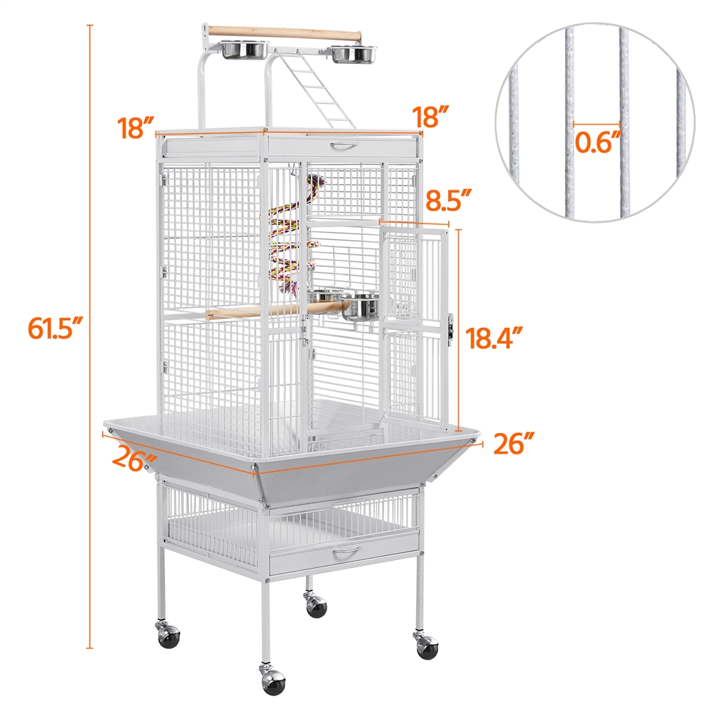 Yaheetech 61.5'' Rolling Play Top Parrot Cage Bird Cage, White - image 3 of 7