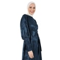 thumbnail image 3 of Jacquard Satin Modest Dress Dark Navy Blue, 3 of 6