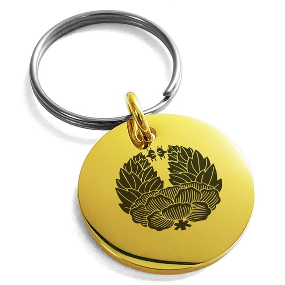 Stainless Steel Tsugara Samurai Crest Engraved Small Medallion Circle Charm Keychain Keyring