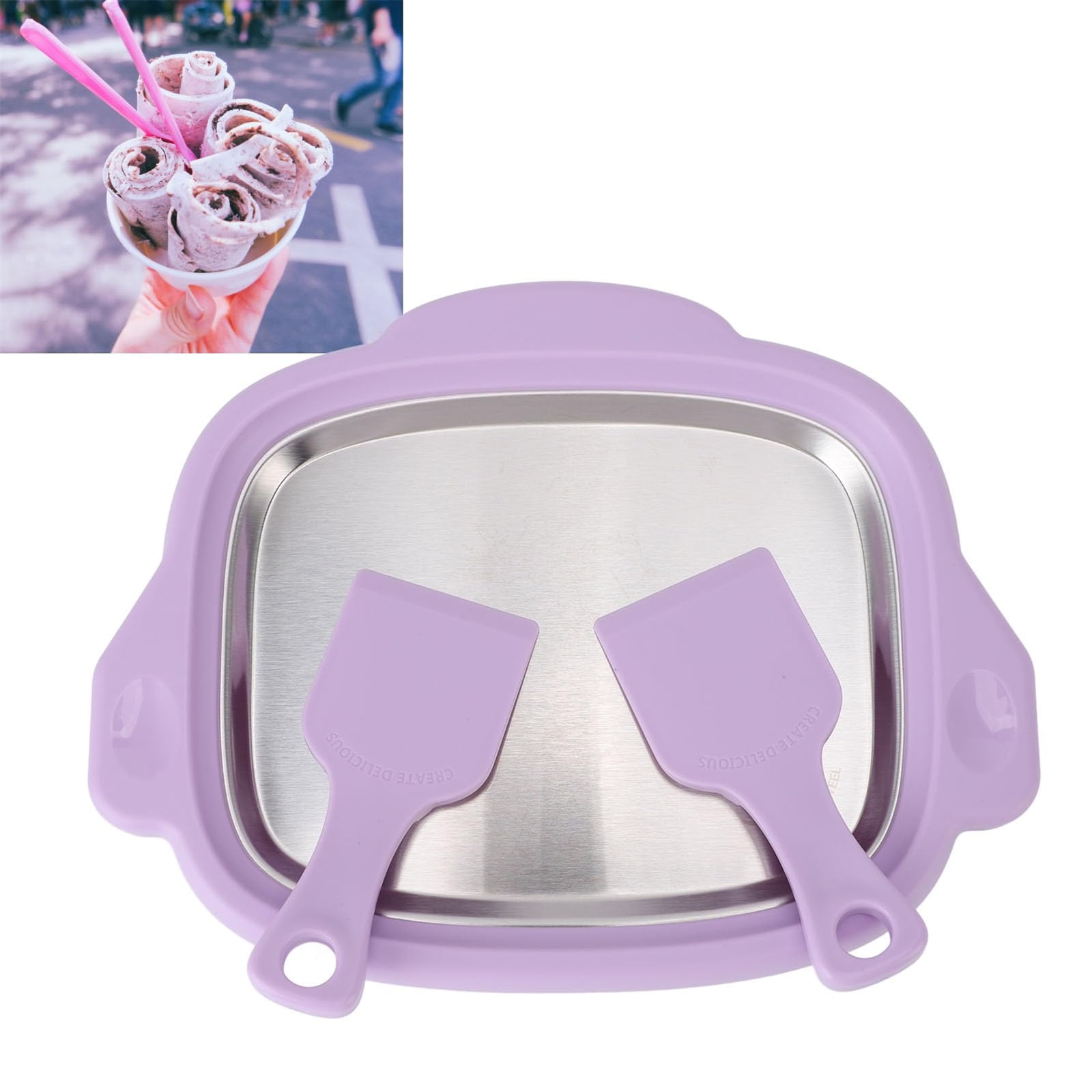Ice Cream Maker Pan with 2 Scrapers Ice Cream Maker Plate Multifunctional Cold Sweet Fried Plate Rolled