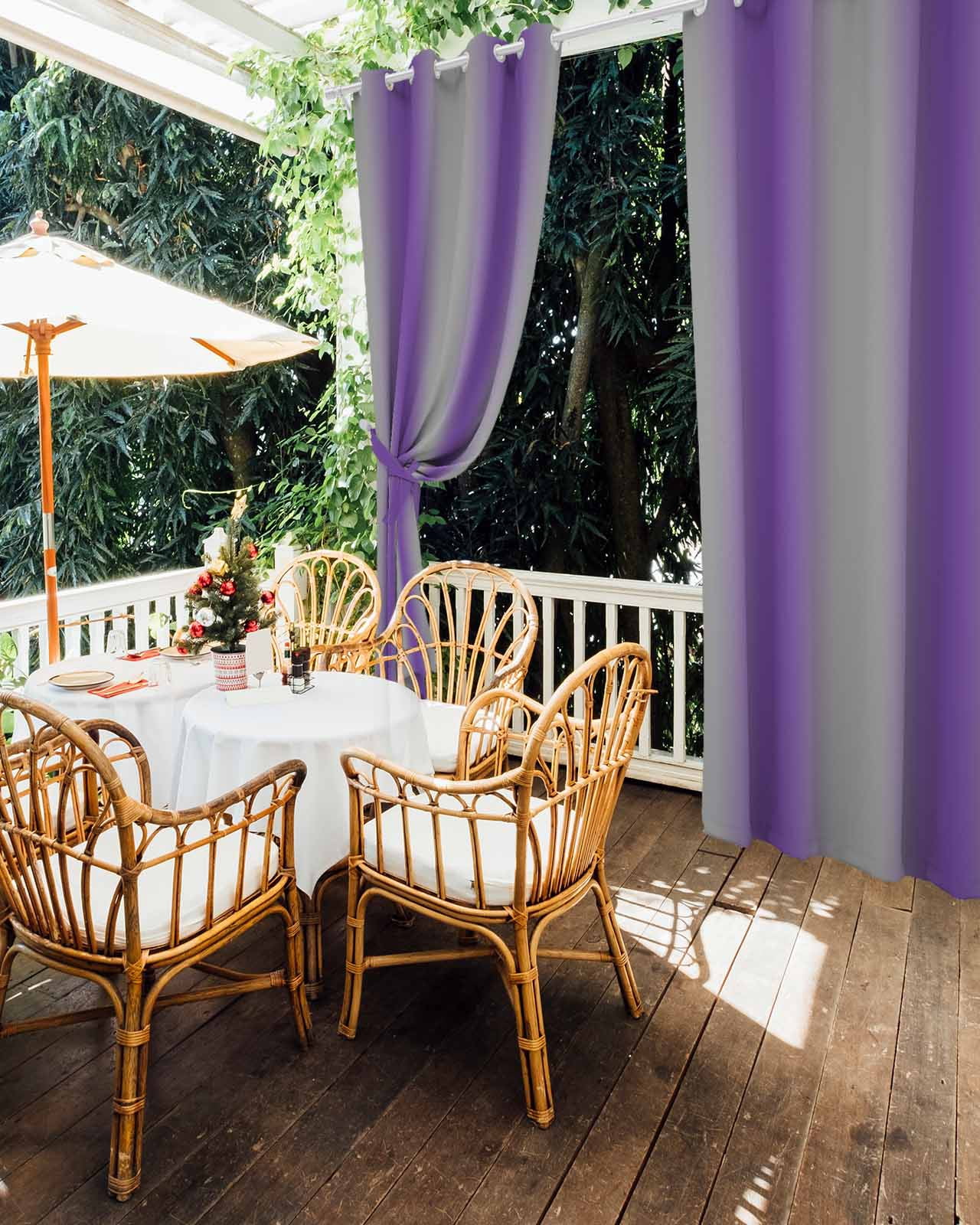 Outdoor Curtains for Patio, Purple Ombre Waterproof Blackout Outside Curtain for Porch/Pergola/Gazebo, Grey Modern Art Farmhouse Thermal Insulated Drapes for Cabana, 2 Panels, 54 x 95 Inch