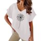 thumbnail image 1 of Gibobby Camiseta de Manga Corta con Cuello en V Camiseta manga corta murciélago casual algodón con cuello en V y estampado para mujer(Blanco,XL), 1 of 4