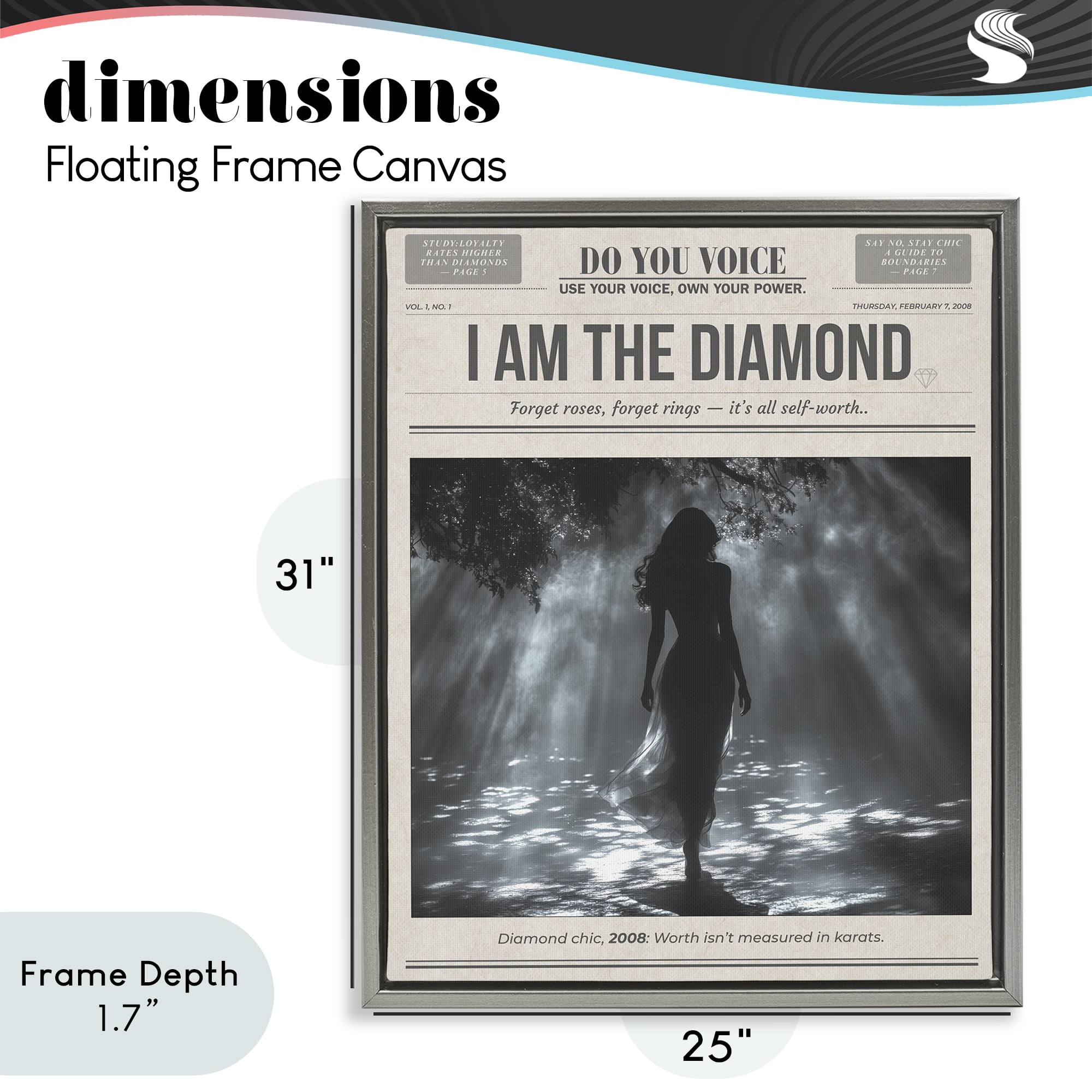 Stupell Industries Diamond Chic Newspaper Gray Framed Floater Canvas Wall Art, design by A Barefoot Stylist