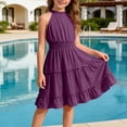 thumbnail image 7 of Lutiedan Girls Halter Neck Dress Sleeveless Ruffle Hem A-line Dress Knee Length Summer Elegant Swing Pleated Dress 5-14 Years, 7 of 7