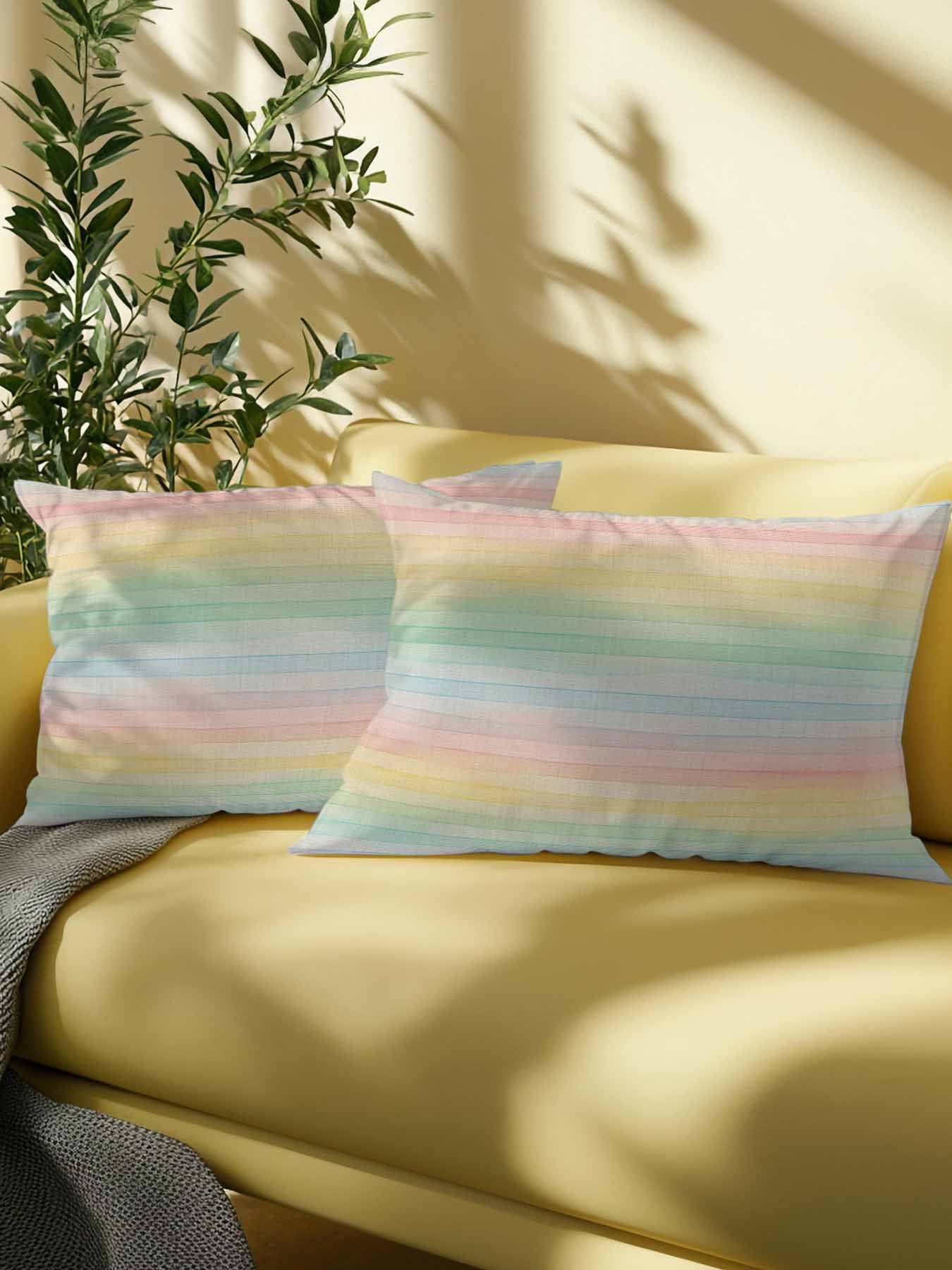 1 Pack Outdoor Throw Pillow, Colorful Striped Waterproof Pillow with Insert Included, Farmhouse Vertical Striped Burlap Rustic Decorative Accent Cushion Lumbar Pillows for Patio Porch, 12 x 20 In