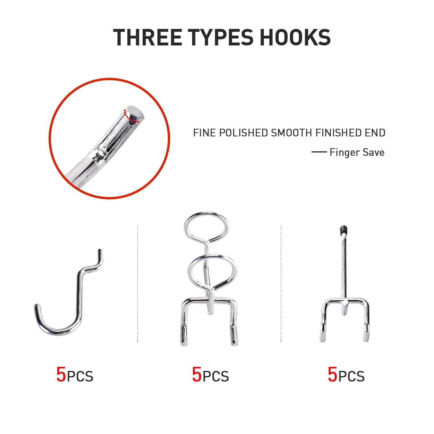 AA-Racks  Pegboard Hooks Assortment with Small Curved Hooks, Double-Ring Tool Holders and Double-Straight Hook, Peg Locks for Organizing Various Tools, 15 Piece