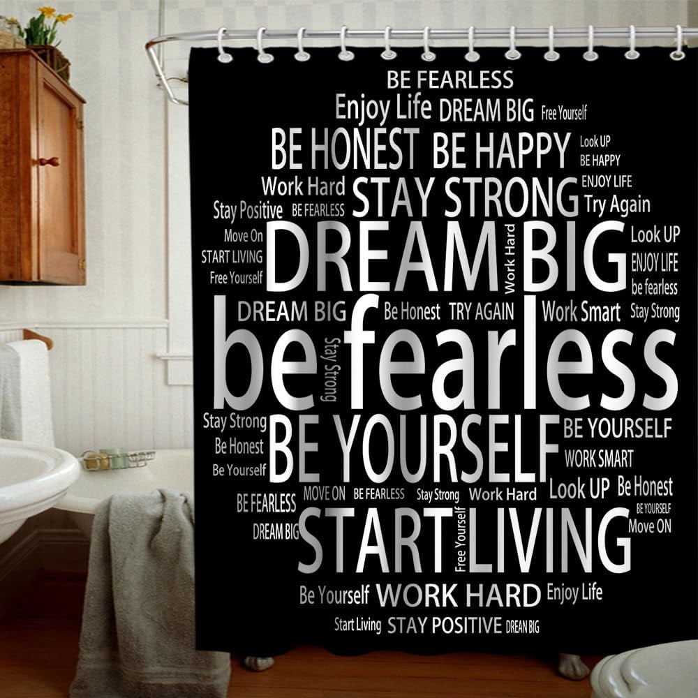 Inspirierender Kinder-Duschvorhang – Believe Quotes, 180x180 Cm, Schwarz-weiß