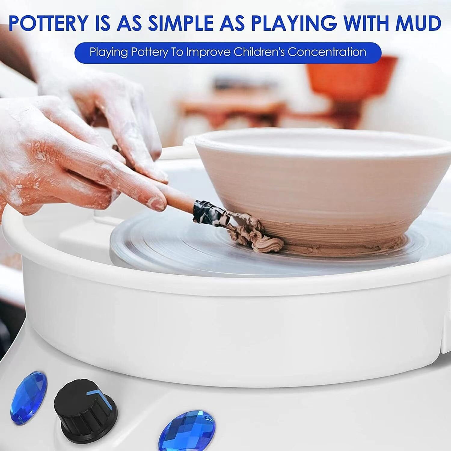 Electric Mini Pottery Wheel Machine, Pottery Forming Machine, 2000 RPM Ceramic Wheel Clay Tools, with 8 Clay Tools, for Adults Pottery Lovers
